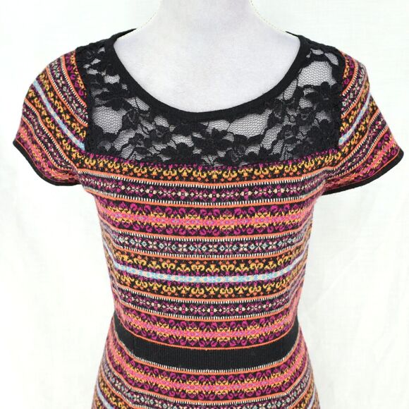 Sparrow Sweater Dress Womens Medium Black Orange Stripe Knit Lace Anthropologie - Picture 12 of 14